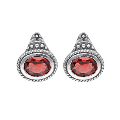 Tiramisu 925 Sterling Silver Garnet Hoop Earring In Red
