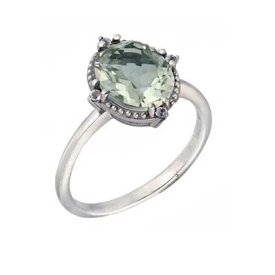 Tiramisu 925 Sterling Silver Green Amethyst Gemstone Solitaire Ring