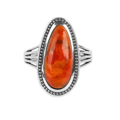 Tiramisu 925 Sterling Silver Orange Mohave Turquoise Statement Ring