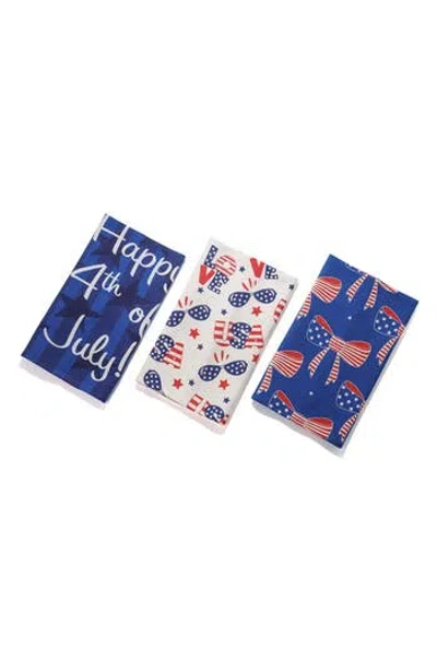 Tiramisu All-american Style Set Of 3 Cotton Waffle Kitchen Towels In Blue