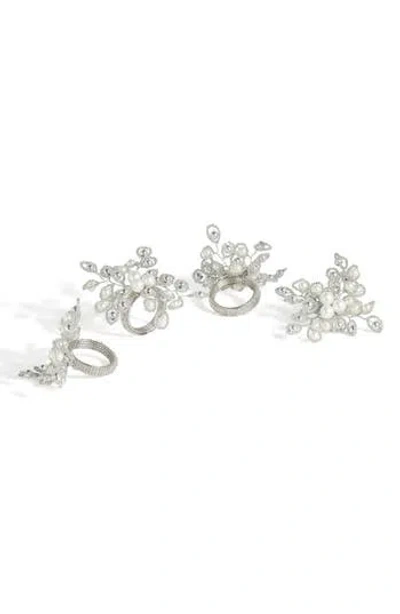 Tiramisu Arctic Halo Set Of 4 Faux Pearl Napkin Rings In Silver