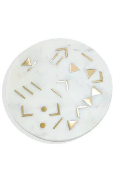 Tiramisu Aristocrat Geometric Marble Platter In White/gold