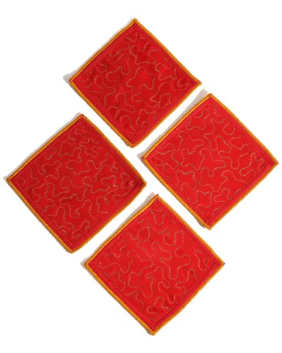 TIRAMISU TIRAMISU AUTUMN BLAZE EMBROIDERED COCKTAIL NAPKINS