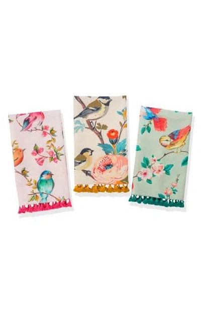 Tiramisu Avian Bloom Set Of 3 Cotton Kitchen Towels In Multi