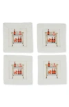 Tiramisu Bar Cart Bliss Embroidered Linen Cocktail Napkins In Multi