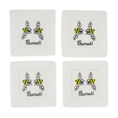 Tiramisu Bee Cheers Embroidered Cocktail Napkins In White