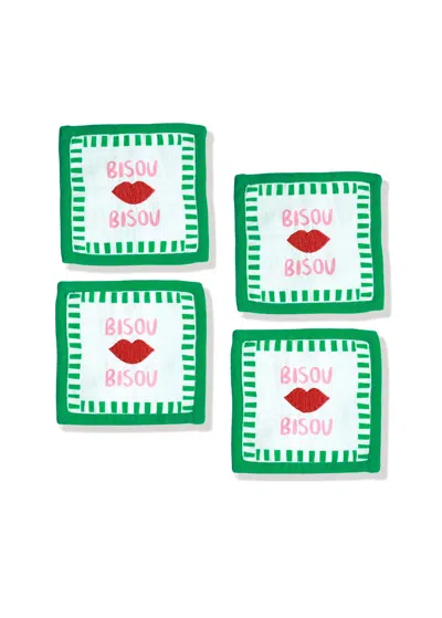 Tiramisu Set Of 4 Bisou French Kiss Cocktail Napkins In Green