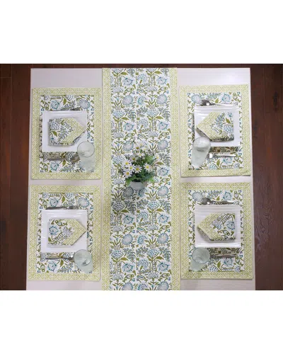 Tiramisu Block Print Table Linen Set In Green