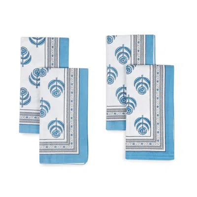TIRAMISU BLUE BLOOMS BLOCK PRINT COTTON NAPKINS