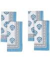 Tiramisu Blue Blooms Block Print Cotton Napkins In Blue
