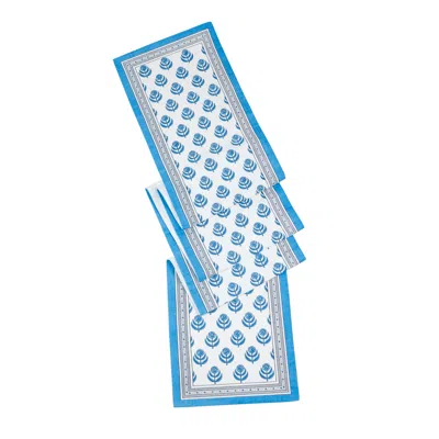 TIRAMISU BLUE BLOOMS BLOCK PRINT COTTON TABLE RUNNER