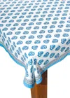 Tiramisu Blue Blooms Block Print Tablecloth In Blue