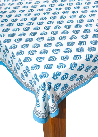 Tiramisu Blue Blooms Block Print Tablecloth