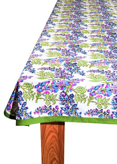 Tiramisu Bluebell Symphony Block Print Cotton Tablecloth
