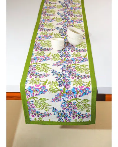 Tiramisu Bluebell Symphony Block Print Table Runner In Green