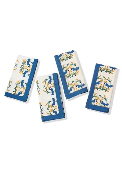 Tiramisu Bluebird Blooms Block Print Cotton Napkins