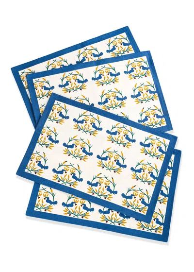 Tiramisu Bluebird Blooms Block Print Cotton Placemats