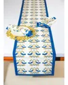 Tiramisu Bluebird Blooms Block Print Table Runner In Blue