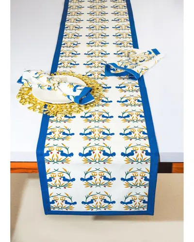 Tiramisu Bluebird Blooms Block Print Table Runner