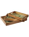 Tiramisu Blush Garden Resin And Wood Decorative Trays In Green