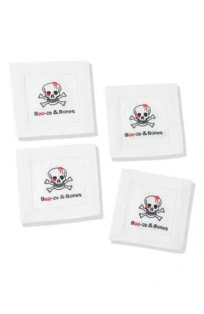 Tiramisu Boo-ze Bones Embroidered Linen Cocktail Napkins In White