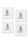 Tiramisu Boo-ze Boo-ze Boo Embroidered Linen Cocktail Napkins In White