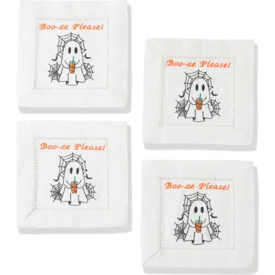 Tiramisu Boo-ze Please Embroidered Linen Cocktail Napkins In White