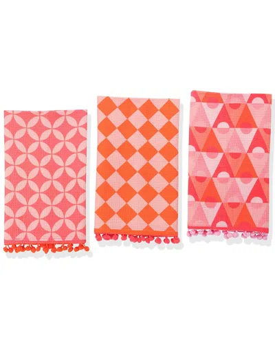 TIRAMISU TIRAMISU BRIGHT GEOMETRIC POM-POM TOWEL SET