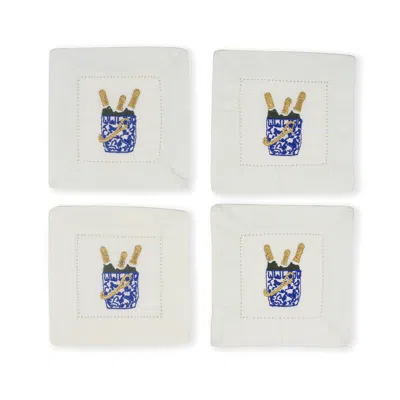 Tiramisu Bubbly Bliss Embroidered Cocktail Napkins In White