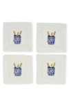 Tiramisu Bubbly Bliss Embroidered Linen Cocktail Napkins In Blue/gold