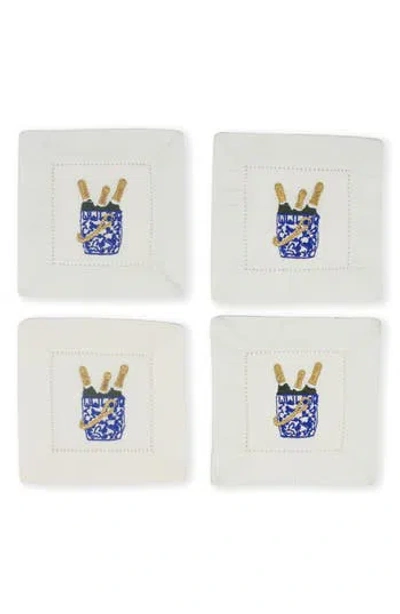 Tiramisu Bubbly Bliss Embroidered Linen Cocktail Napkins In Blue/gold
