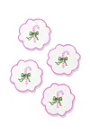 Tiramisu Candy Cane Charm Embroidered Cocktail Napkins - Set Of 4 In Pink