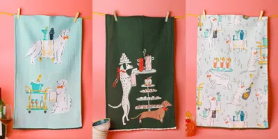 Tiramisu Cocktail Hour Dapper Dog Towel Set In Multi