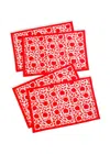 Tiramisu Set Of 4 Crimson Bloom Block Print Placemat In Red