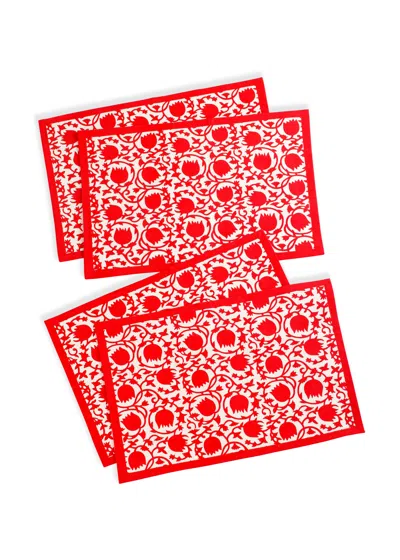 Tiramisu Crimson Bloom Block Print Cotton Placemat