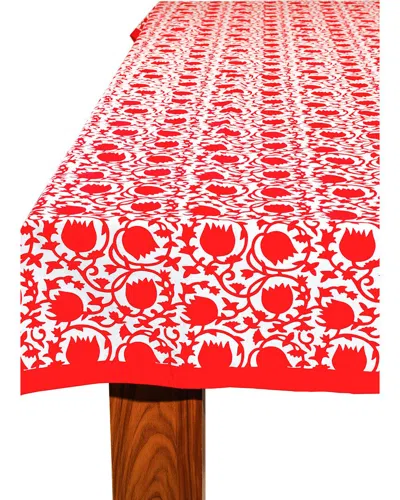TIRAMISU TIRAMISU CRIMSON BLOOM BLOCK PRINT COTTON TABLECLOTH