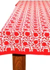 Tiramisu Crimson Bloom Block Print Cotton Tablecloth In Red