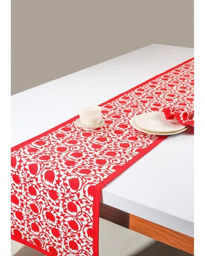 Tiramisu Crimson Bloom Block Print Table Runner In Red