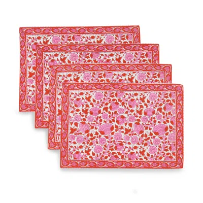 TIRAMISU CRIMSON INFUSION BLOCK PRINT COTTON PLACEMATS