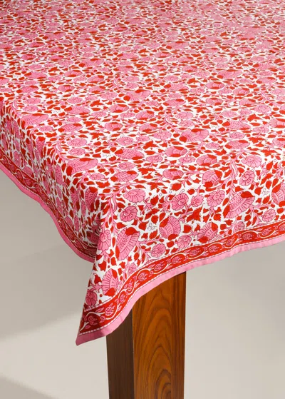 Tiramisu Crimson Infusion Block Print Cotton Tablecloth