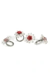 Tiramisu Crimson Radiance Set Of 4 Napkin Rings In White/red