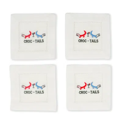 Tiramisu Crock-tails And Cocktails Embroidered Napkins In White