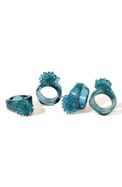 Tiramisu Crystal Bloom Set Of 4 Napkin Rings In Blue