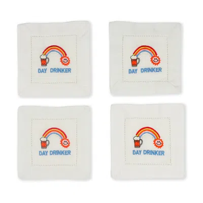 Tiramisu Daytime Cheers Embroidered Cocktail Napkins In White