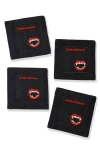 Tiramisu Deadly Delicious Embroidered Linen Cocktail Napkins In Black