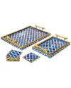 Tiramisu Decorative Tray & Coaster Set In Blue