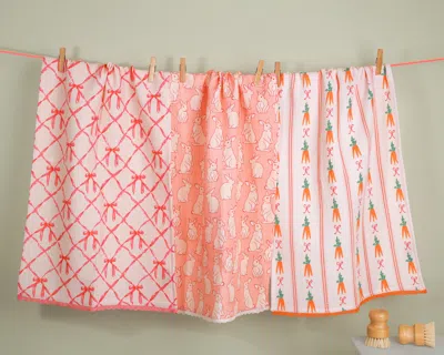 Tiramisu Easter Meadow Cotton Kitchen Towel Set In Pink