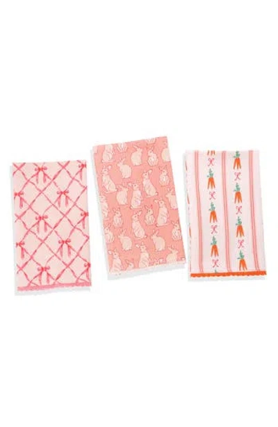 Tiramisu Easter Meadow Set Of 3 Cotton Kitchen Towels In Pink