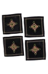 Tiramisu Embroidered Set Of 4 Cocktail Napkins In Black