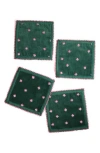 Tiramisu Embroidered Set Of 4 Cocktail Napkins In Green